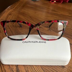 NWOTCalvinKleinJeansglasses.ClearLens. ChicRedBlackTan frameElegant&Classic+Case
